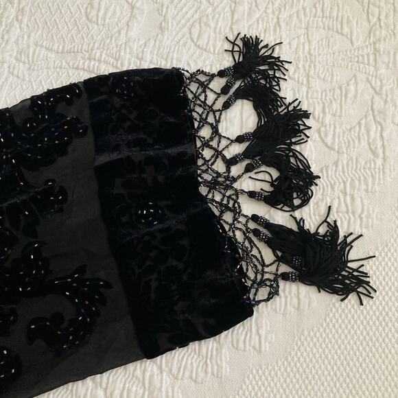 Aris A Vintage 90s Silk Burn out velvet kimono beaded tassel whimsigoth One Size - Picture 11 of 16